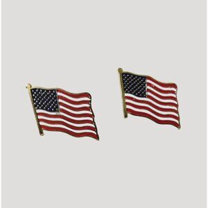 American Flag Lapel Pins Set Of 2 Patriotic Enamel Gold-Tone Secure Clutches